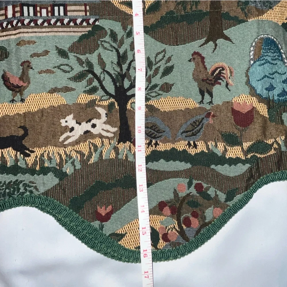 Vintage Tapestry Folk Farmhouse Scenery Valance Curtains Animals 16 X 52